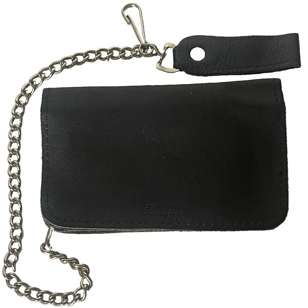Black Genuine Leather Biker Chain Wallet Motorcycle Belt Loop‎ Silver 13